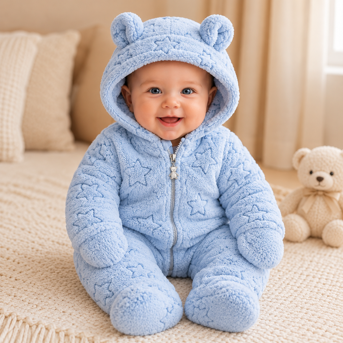 PolarBaby™ CloudSoft Bear Romper – Ultra Plush Hooded Baby Onesie