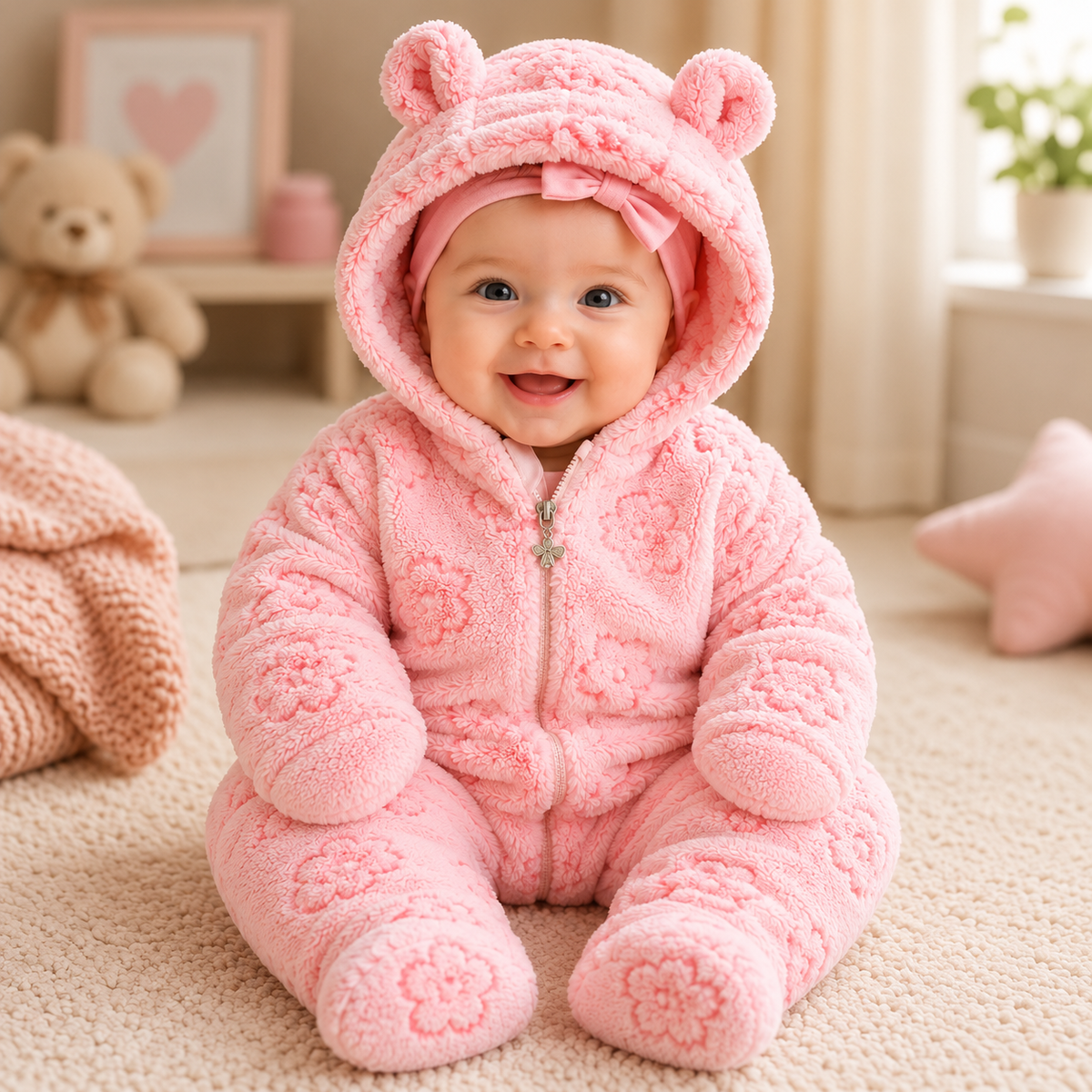 PolarBaby™ CloudSoft Bear Romper – Ultra Plush Hooded Baby Onesie