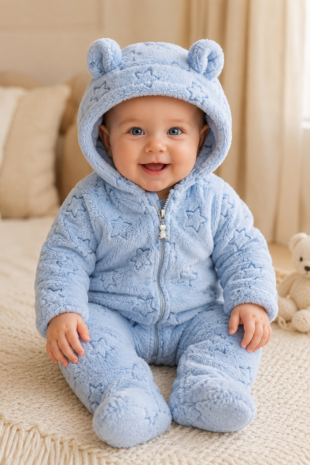PolarBaby™ CloudSoft Bear Romper – Ultra Plush Hooded Baby Onesie