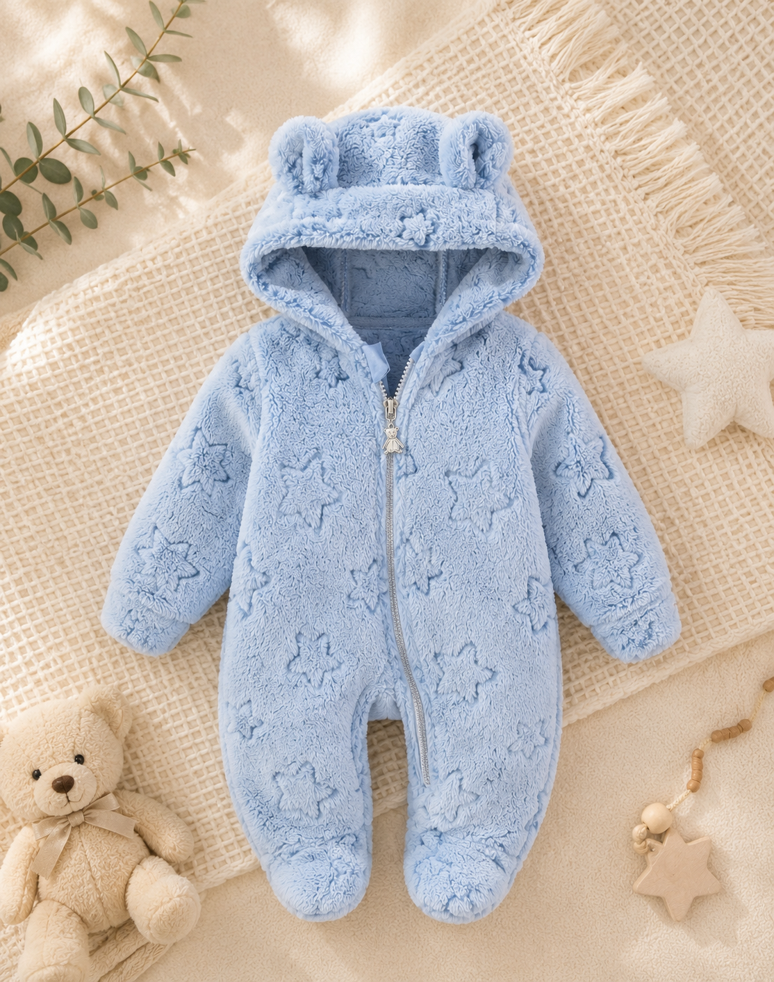 PolarBaby™ CloudSoft Bear Romper – Ultra Plush Hooded Baby Onesie