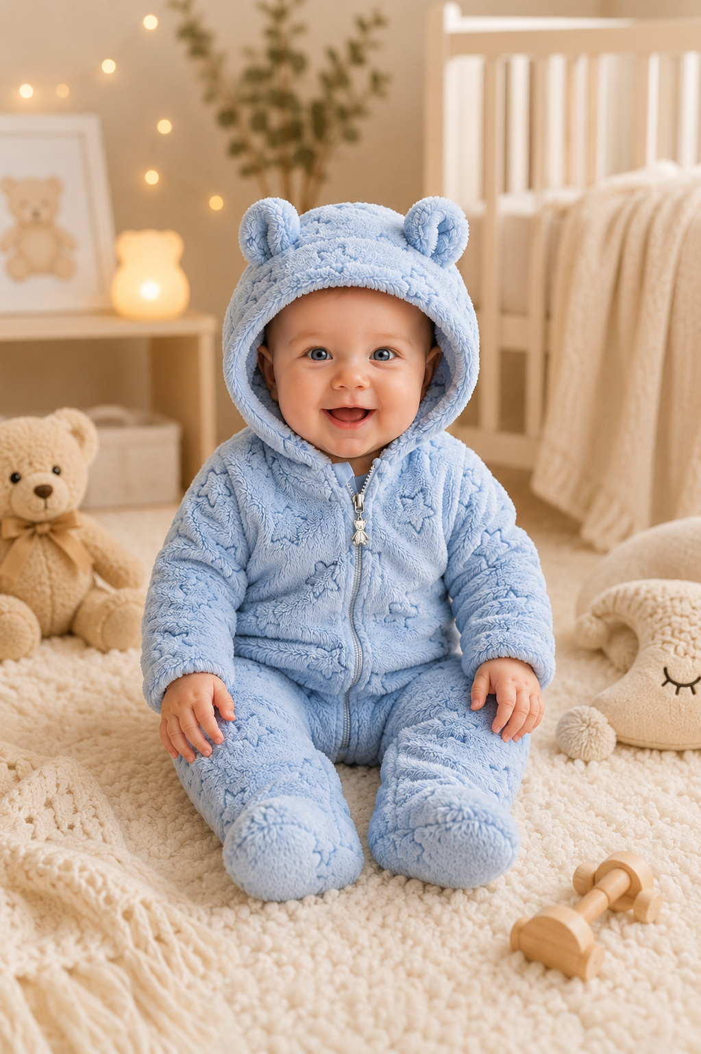 PolarBaby™ CloudSoft Bear Romper – Ultra Plush Hooded Baby Onesie