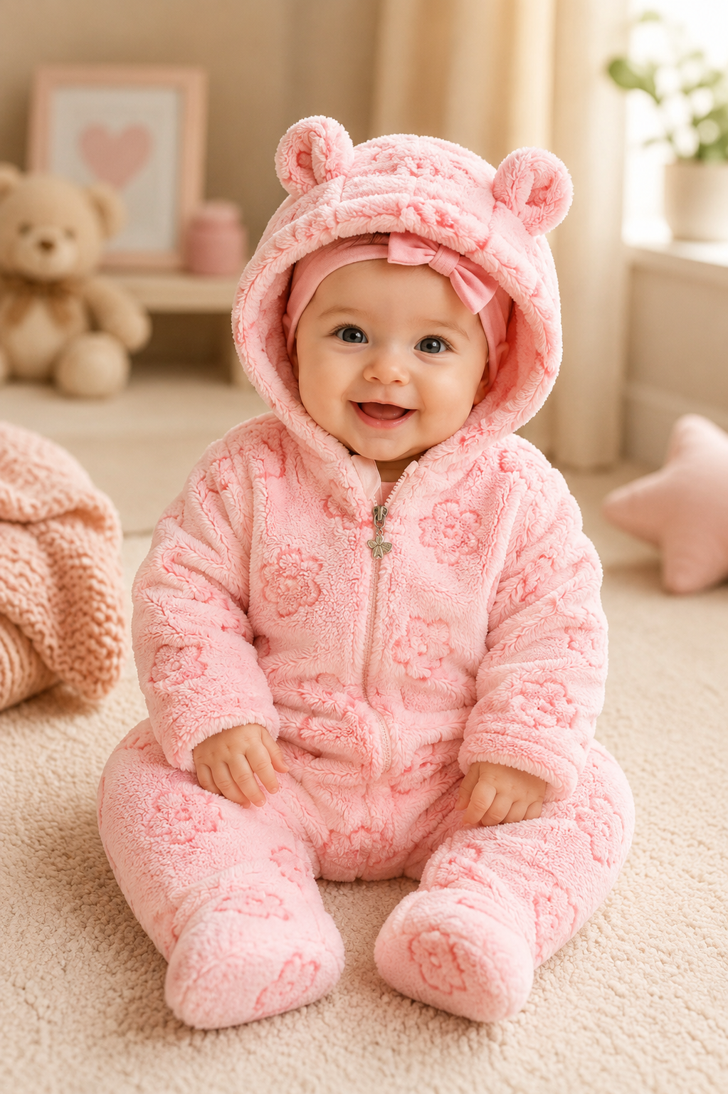 PolarBaby™ CloudSoft Bear Romper – Ultra Plush Hooded Baby Onesie