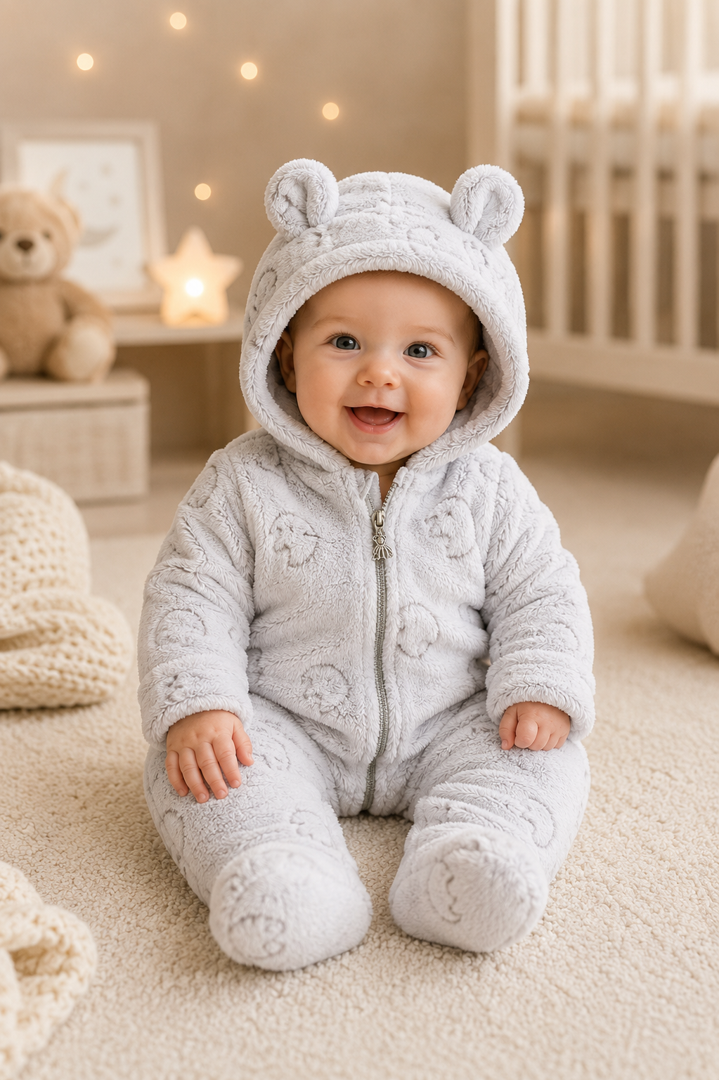 PolarBaby™ CloudSoft Bear Romper – Ultra Plush Hooded Baby Onesie